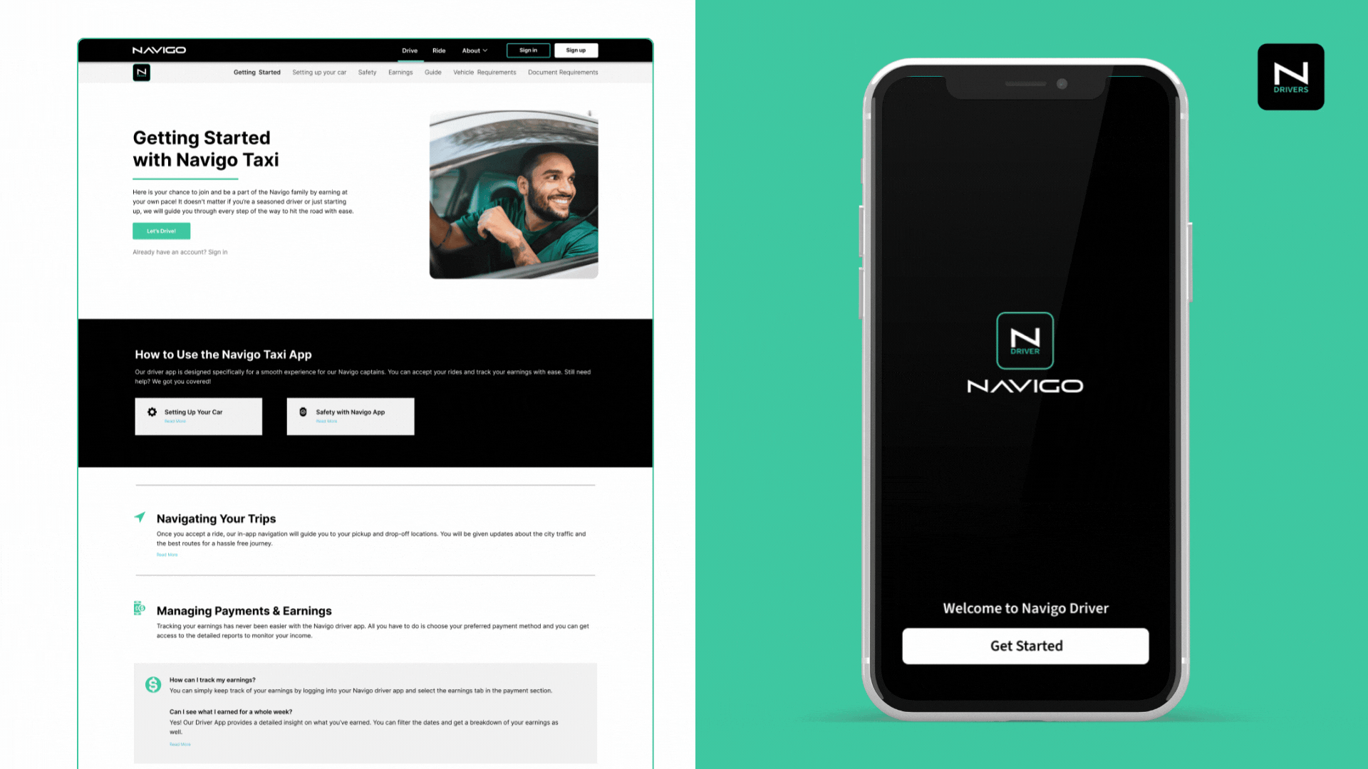 Navigo Driver App and Website Design